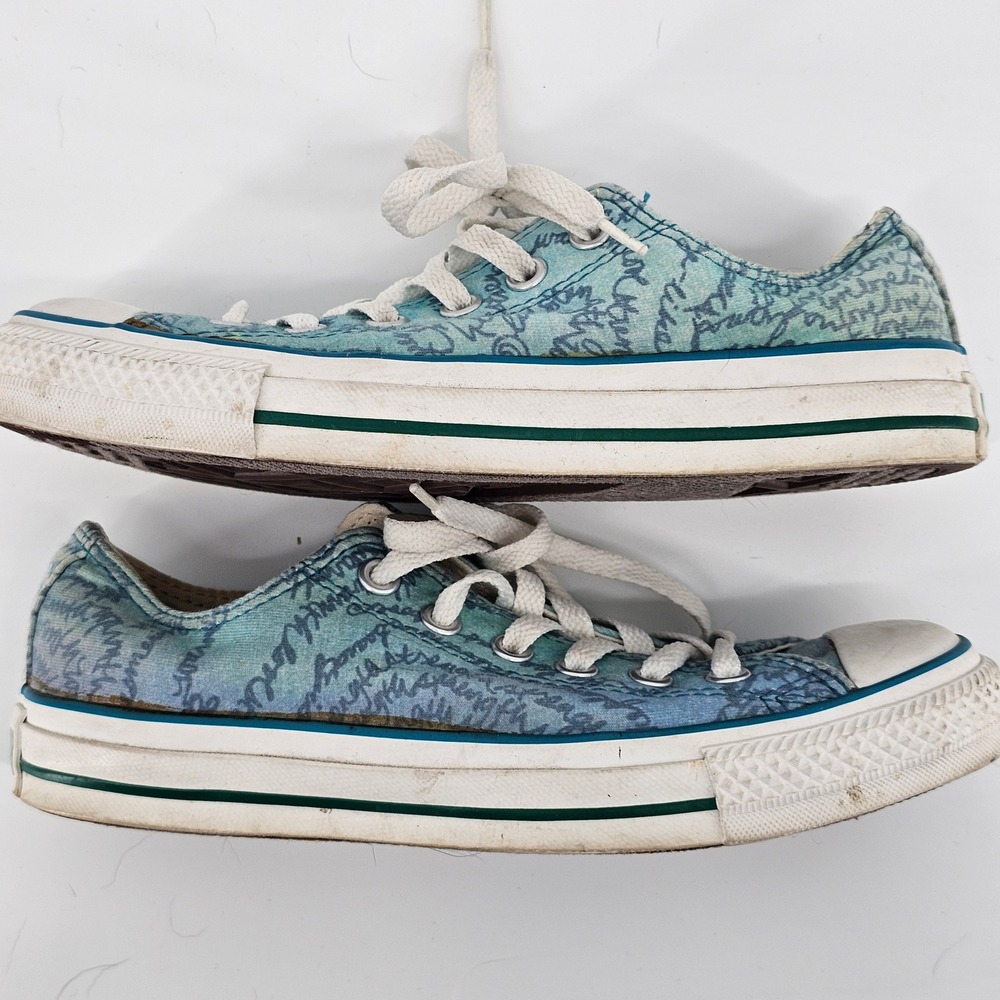 Converse Chuck Taylor All Star Womens 7 Teal Blue Script Print Low Top Sneakers - Picture 9 of 14
